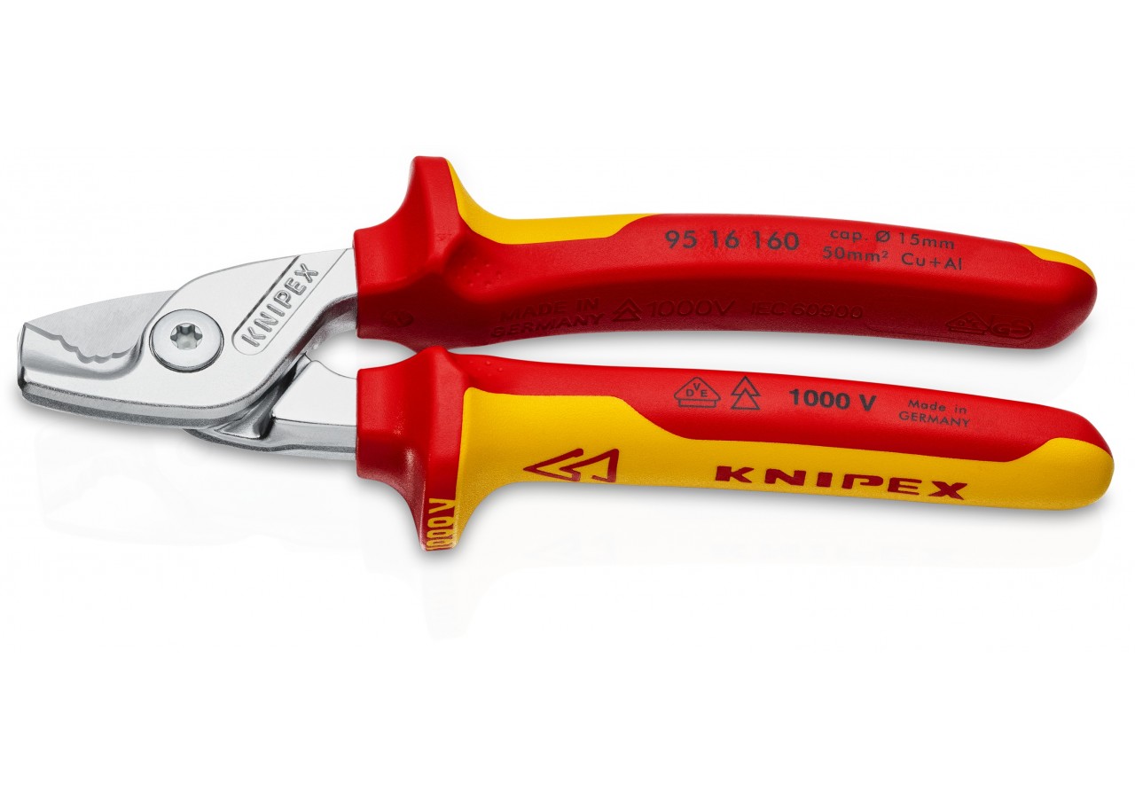 Coupe-câbles StepCut - 160mm - Chromé - Isolé 1000V - Cu/Al Ø15mm/50mm2 - Knipex - 9516160