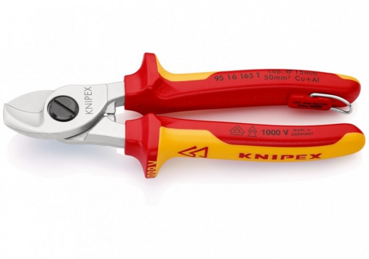 Coupe-câbles 165mm - Ø15mm/50mm2 Cu/Al - Chromé - Isolé 1000V - illet antichute - Knipex - 9516165T