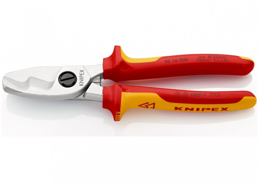 Coupe-câbles 200mm - Ø20mm/70mm2 Cu/Al - Chromé - Isolé 1000V - Knipex - 9516200