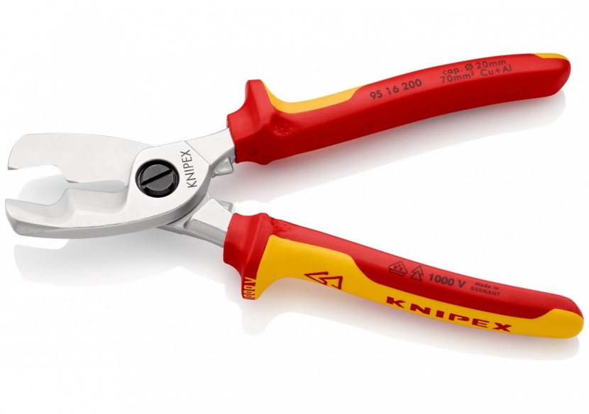 Coupe-câbles 200mm - Ø20mm/70mm2 Cu/Al - Chromé - Isolé 1000V - Knipex - 9516200