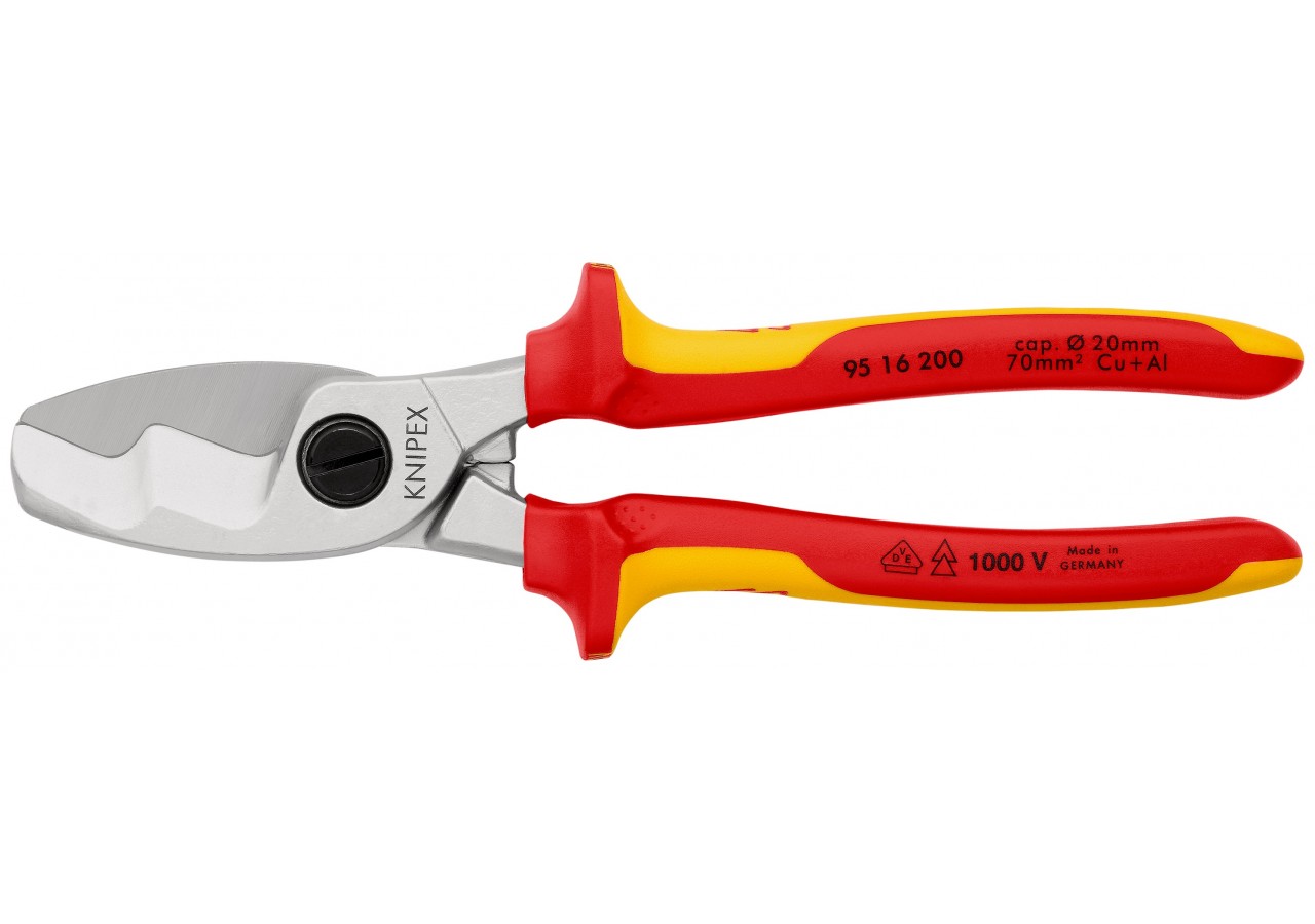 Coupe-câbles 200mm - Ø20mm/70mm2 Cu/Al - Chromé - Isolé 1000V - Knipex - 9516200