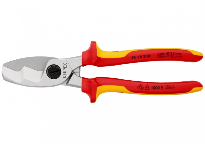 Coupe-câbles 200mm - Ø20mm/70mm2 Cu/Al - Chromé - Isolé 1000V - Knipex - 9516200