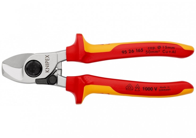Coupe-câbles 165mm - Ø15mm/50mm2 Cu/Al - Chromé - Isolé 1000V - Avec ressort - Knipex - 9526165