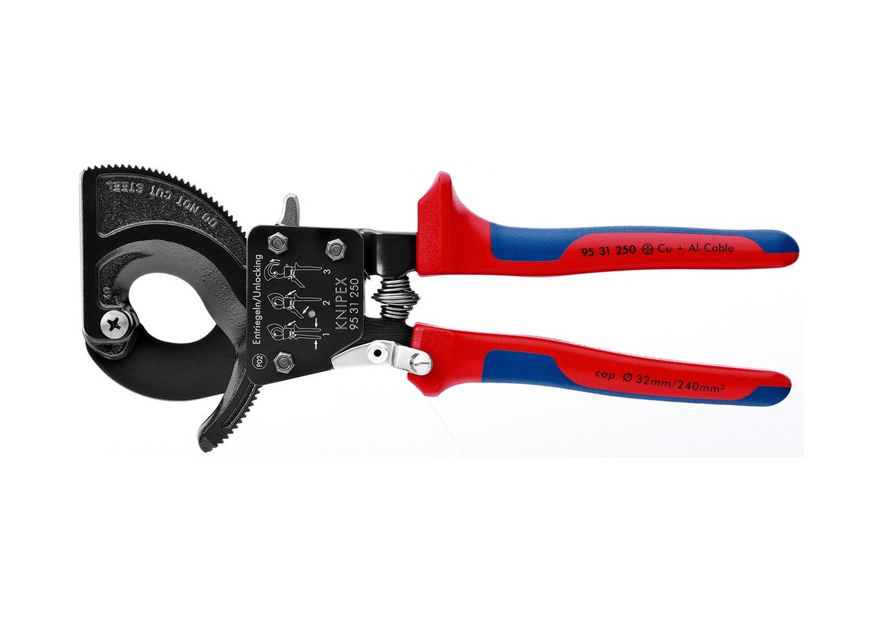 Coupe-câbles à cliquet 250mm - Cu/Al Ø32mm/240mm2 - Gainage bi-matière - Knipex - 9531250