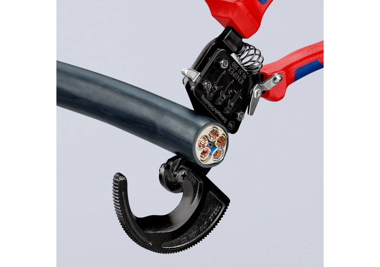 Coupe-câbles à cliquet 250mm - Cu/Al Ø32mm/240mm2 - Gainage bi-matière - Knipex - 9531250