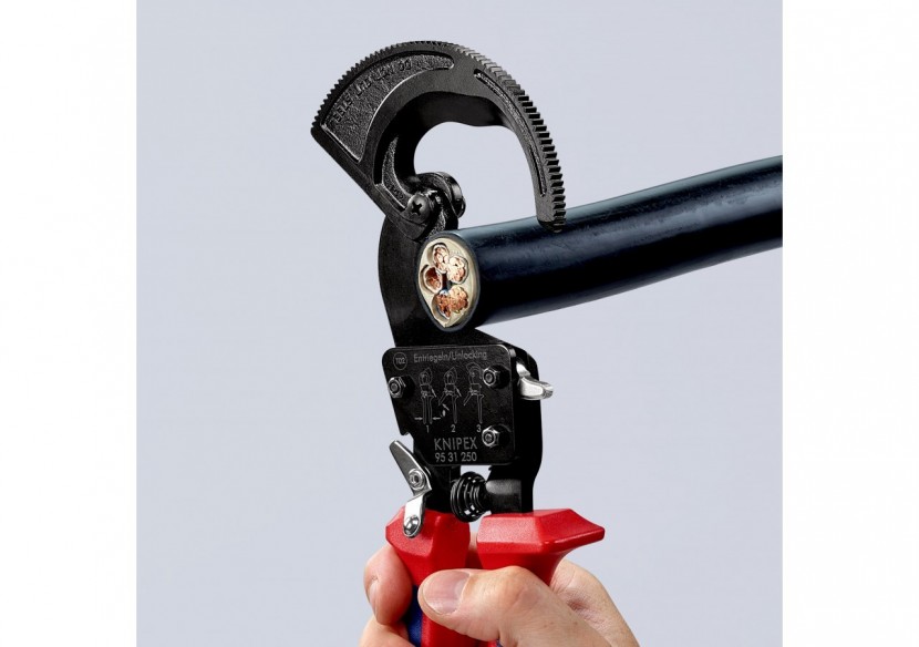 Coupe-câbles à cliquet 250mm - Cu/Al Ø32mm/240mm2 - Gainage bi-matière - Knipex - 9531250 Coupe-câbles à cliquet 250mm - Cu/Al Ø32mm/240mm2 - Gainage bi-matière - Knipex - 9531250