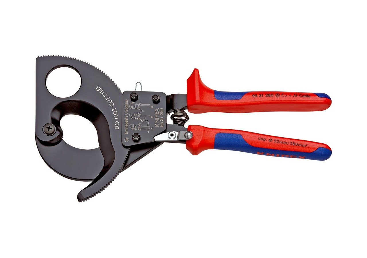 Coupe-câbles à cliquet 280mm - Cu/Al Ø52mm/380mm2 - Gainage bi-matière - Knipex - 9531280
