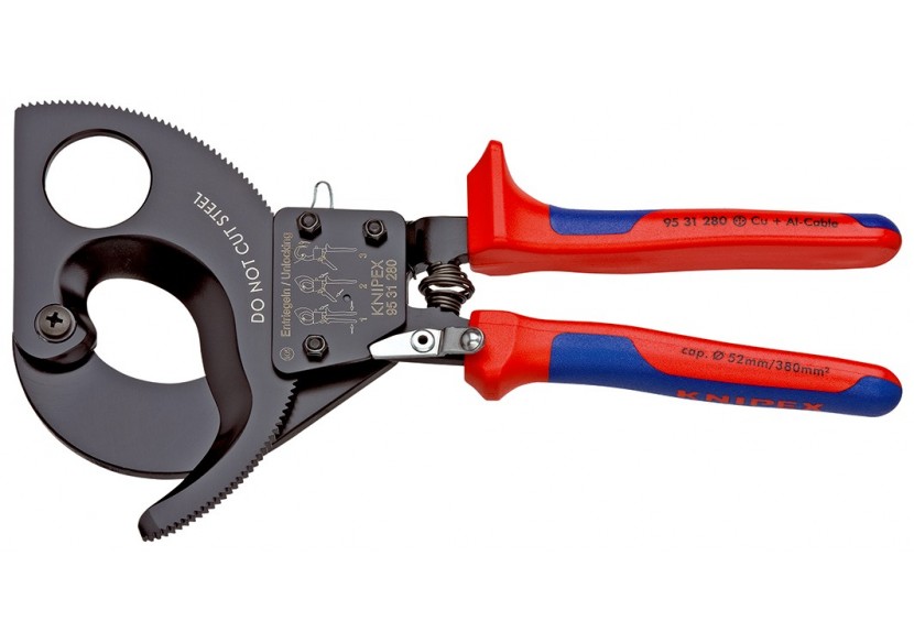 Coupe-câbles à cliquet 280mm - Cu/Al Ø52mm/380mm2 - Gainage bi-matière - Knipex - 9531280 Coupe-câbles à cliquet 280mm - Cu/Al Ø52mm/380mm2 - Gainage bi-matière - Knipex - 9531280