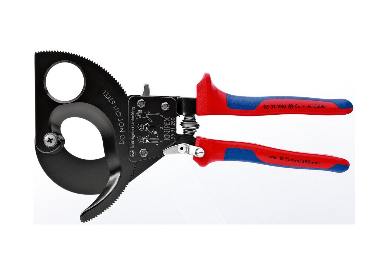 Coupe-câbles à cliquet 280mm - Cu/Al Ø52mm/380mm2 - Gainage bi-matière - Knipex - 9531280