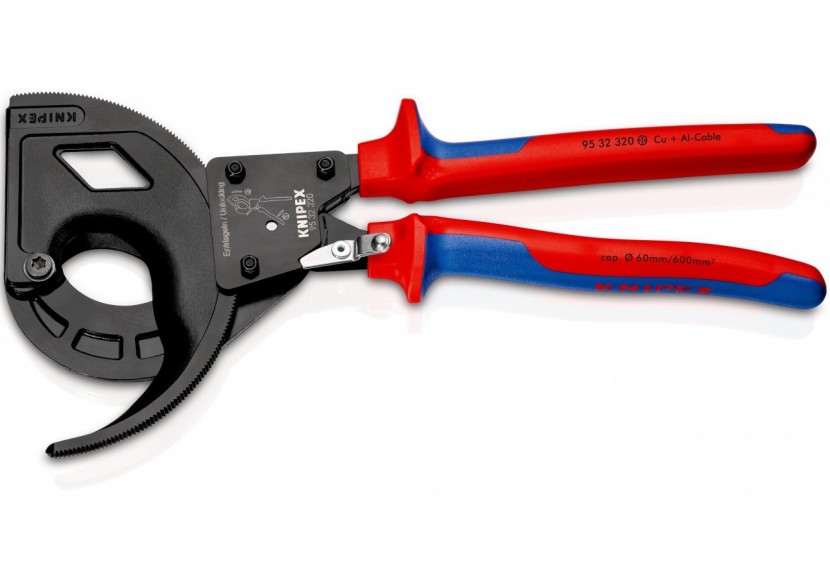 Coupe-câbles à cliquet 320mm - Cu/Al Ø60mm/600mm2 - Gainage bi-matière - Knipex - 9532320
