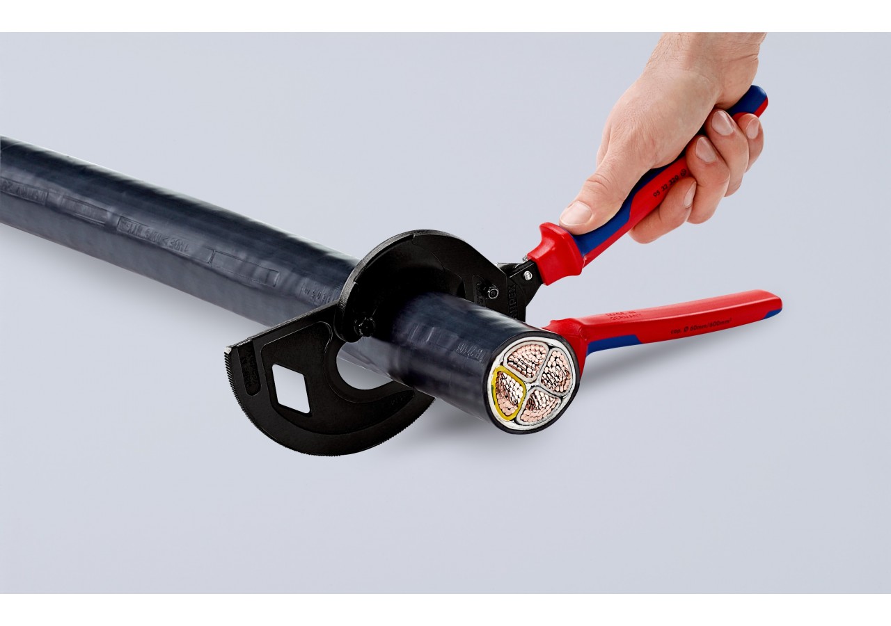 Coupe-câbles à cliquet 320mm - Cu/Al Ø60mm/600mm2 - Gainage bi-matière - Knipex - 9532320
