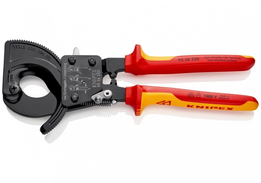 Coupe-câbles à cliquet 250mm - Cu/Al Ø32mm/240mm2 - Gainage isolé 1000V - Knipex - 9536250