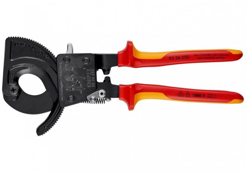 Coupe-câbles à cliquet 250mm - Cu/Al Ø32mm/240mm2 - Gainage isolé 1000V - Knipex - 9536250