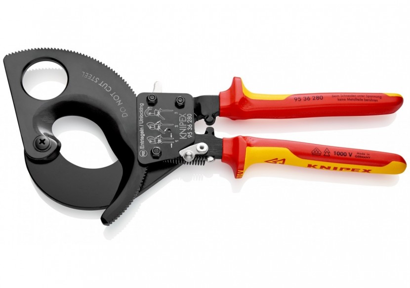 Coupe-câbles à cliquet 280mm - Cu/Al Ø52mm/380mm2 - Gainage isolé 1000V - Knipex - 9536280