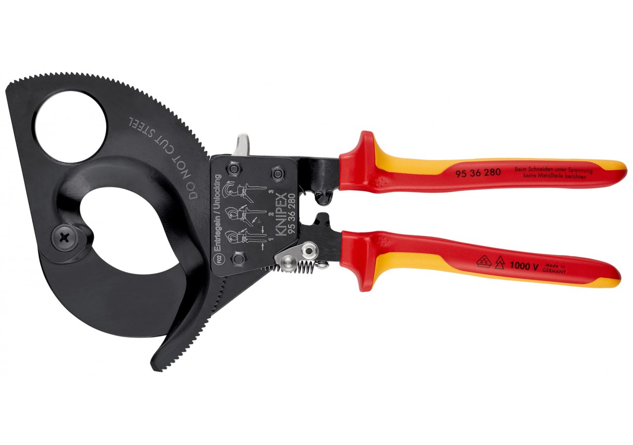 Coupe-câbles à cliquet 280mm - Cu/Al Ø52mm/380mm2 - Gainage isolé 1000V - Knipex - 9536280