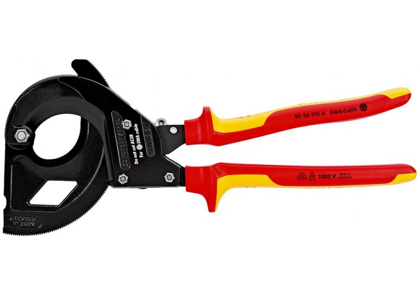 Coupe-câbles à cliquet 315mm - Câbes SWA Ø45mm/380mm2 - Gainage Isolé 1000V - Knipex - 9536315A