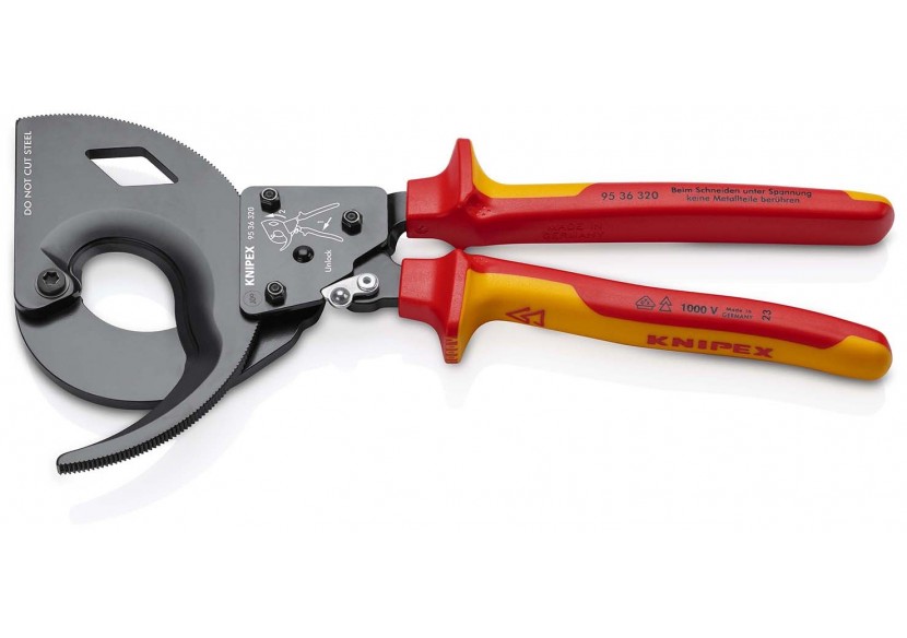 Coupe-câbles à cliquet 320mm - Cu/Al Ø60mm/600mm2 - Gainage isolé 1000V - Knipex - 9536320