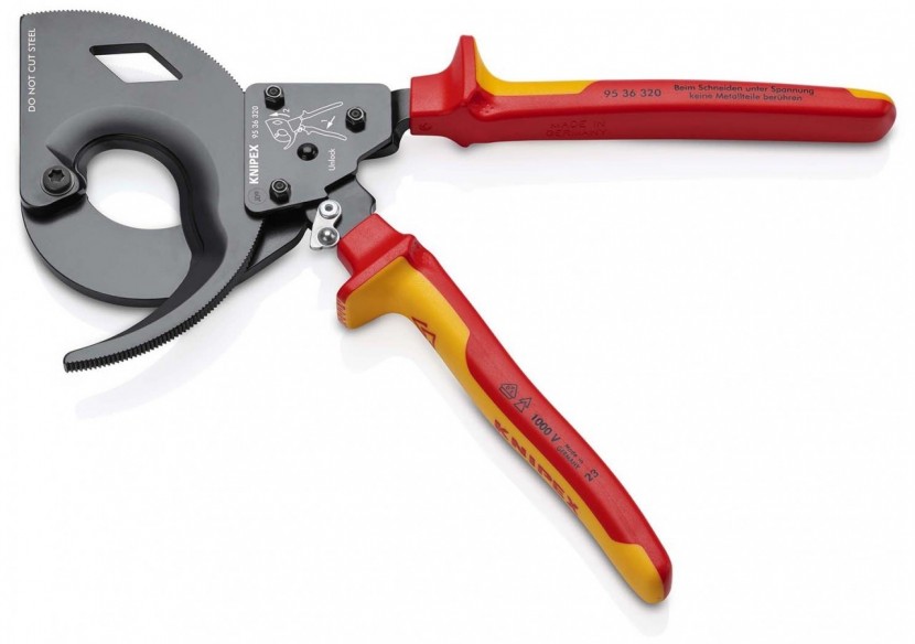 Coupe-câbles à cliquet 320mm - Cu/Al Ø60mm/600mm2 - Gainage isolé 1000V - Knipex - 9536320