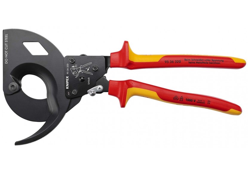 Coupe-câbles à cliquet 320mm - Cu/Al Ø60mm/600mm2 - Gainage isolé 1000V - Knipex - 9536320