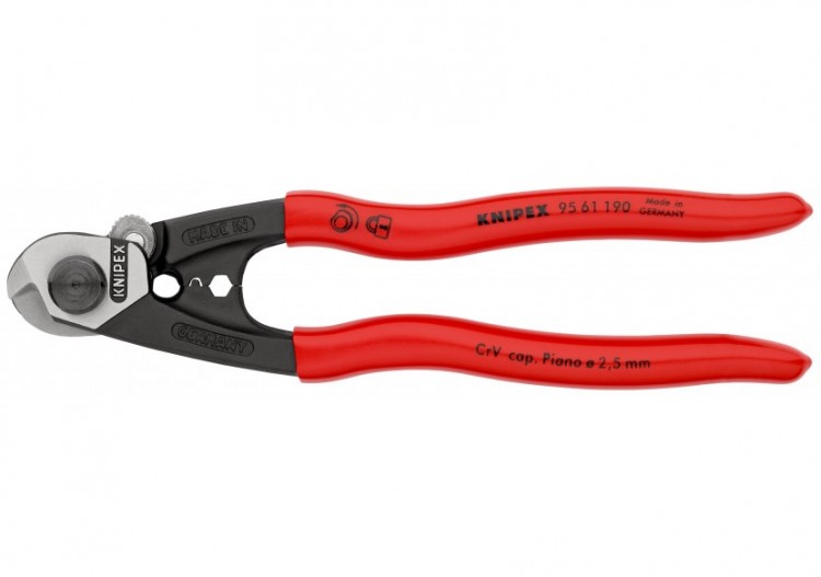 Coupe-câbles acier 190mm - Ø2,5-4-5-7mm - Gainage PVC - Knipex - 9561190