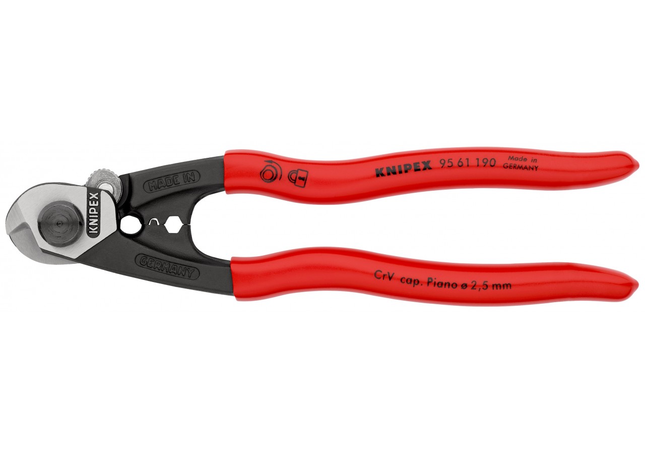 Coupe-câbles acier 190mm - Ø2,5-4-5-7mm - Gainage PVC - Knipex - 9561190