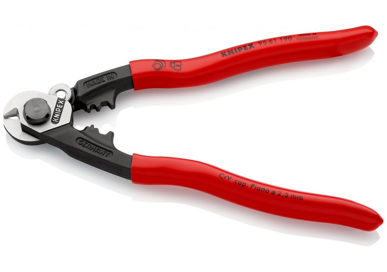 Coupe-câbles acier 190mm - Ø2,5-4-5-7mm - Gainage PVC - Knipex - 9561190
