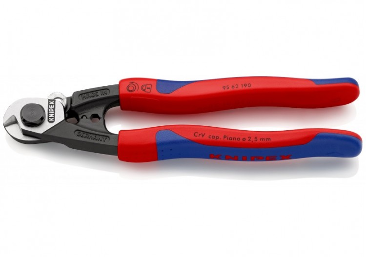 Coupe-câbles acier 190mm - Ø2,5-4-5-7mm - Gainage bi-matière - Knipex - 9562190