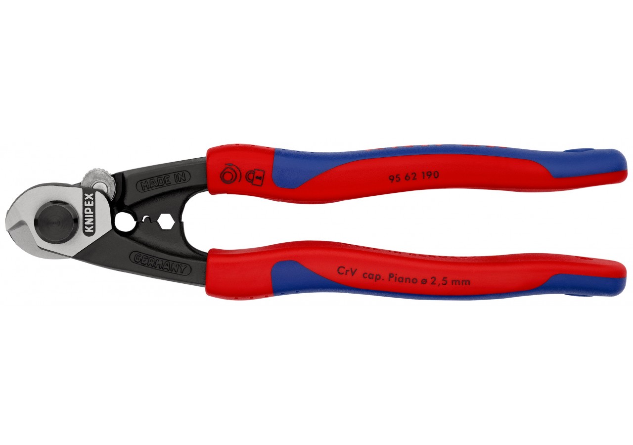 Coupe-câbles acier 190mm - Ø2,5-4-5-7mm - Gainage bi-matière - Knipex - 9562190