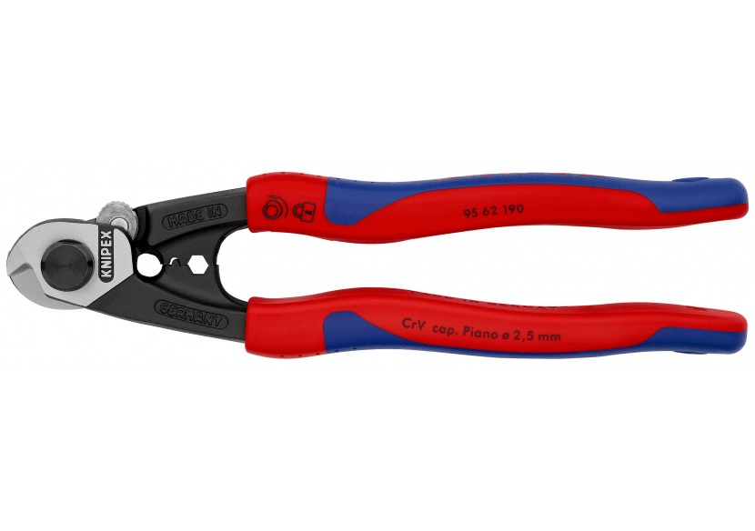 Coupe-câbles acier 190mm - Ø2,5-4-5-7mm - Gainage bi-matière - Knipex - 9562190