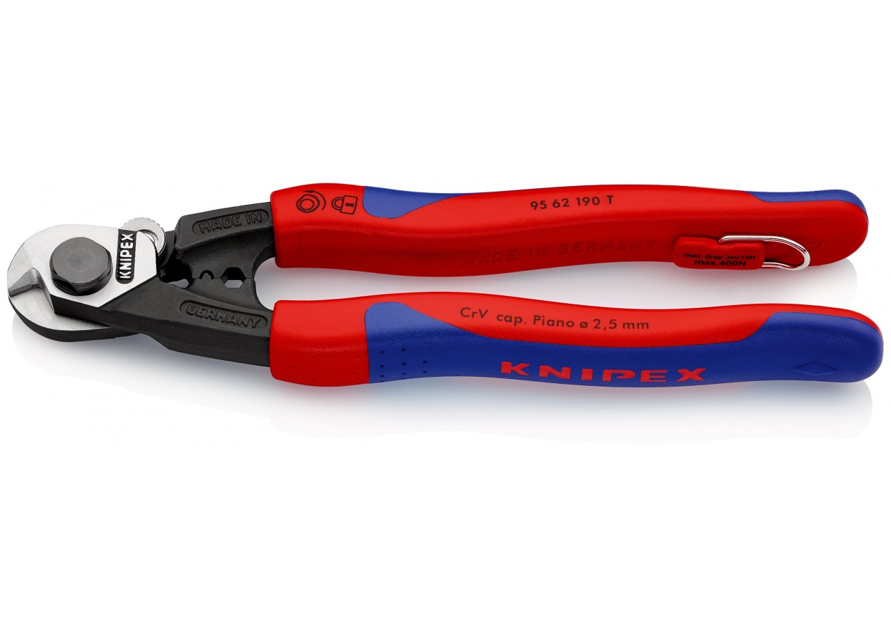 Coupe-câbles acier 190mm - Ø2,5-4-5-7mm - Gainage bi-matière - illet antichute - Knipex - 9562190T