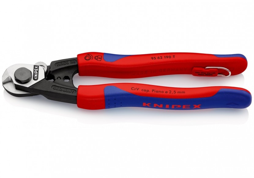 Coupe-câbles acier 190mm - Ø2,5-4-5-7mm - Gainage bi-matière - illet antichute - Knipex - 9562190T Coupe-câbles acier 190mm - Ø2,5-4-5-7mm - Gainage bi-matière - illet antichute - Knipex - 9562190T