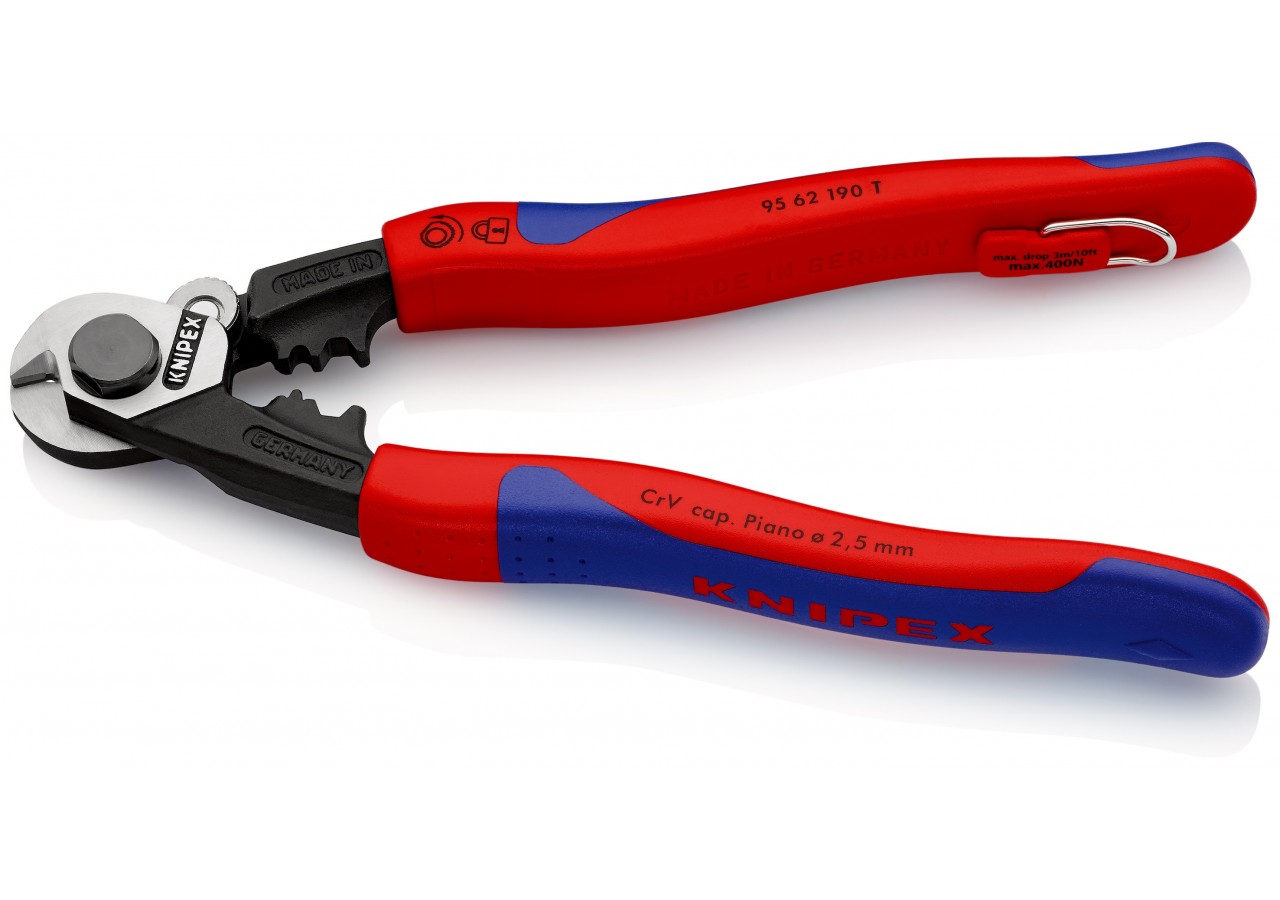Coupe-câbles acier 190mm - Ø2,5-4-5-7mm - Gainage bi-matière - illet antichute - Knipex - 9562190T