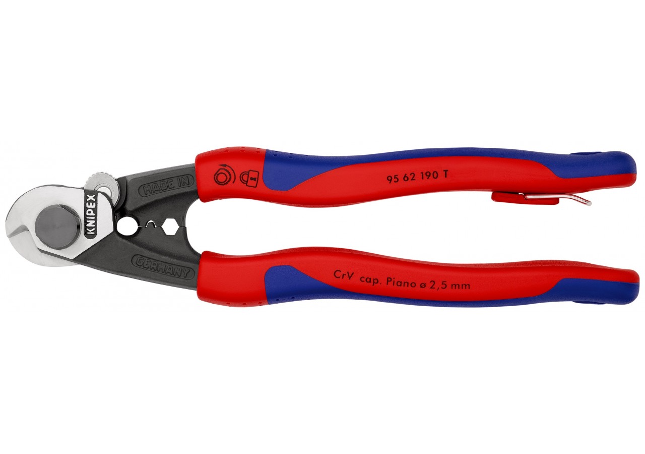 Coupe-câbles acier 190mm - Ø2,5-4-5-7mm - Gainage bi-matière - illet antichute - Knipex - 9562190T