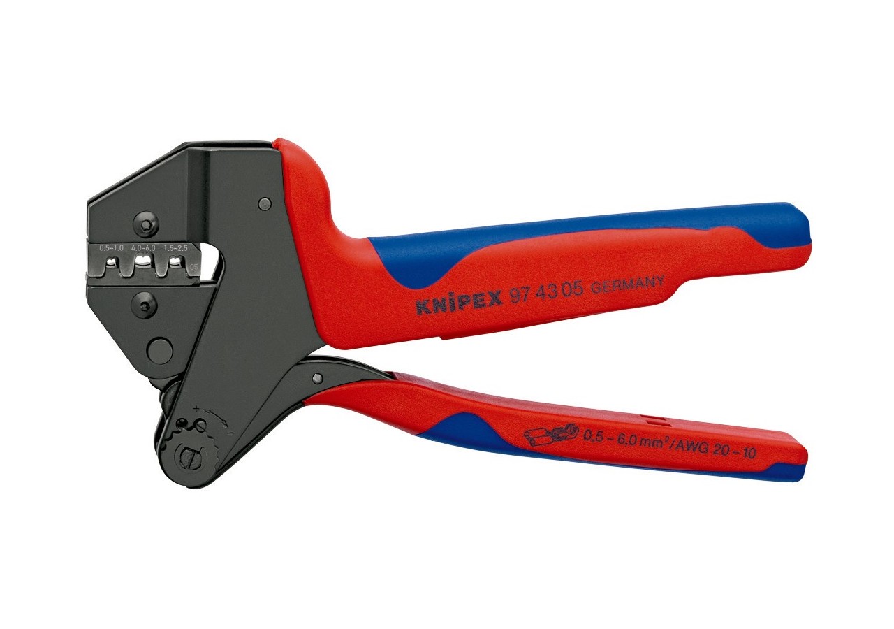 Pince à sertir universelle 200mm + matrice cosses à fût ouvert 0,5 à 6mm2 - Knipex - 974305
