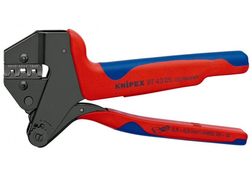Pince à sertir universelle 200mm + matrice cosses à fût ouvert 0,5 à 6mm2 - Knipex - 974305