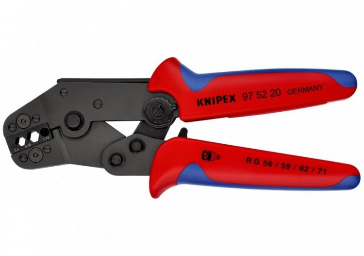 Pince à sertir 195mm - Bi-matière - Pour connecteurs coaxiaux RG 58/59/62/71/223 - Knipex - 975220