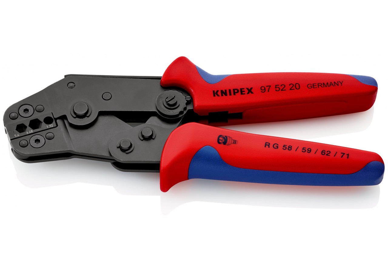 Pince à sertir 195mm - Bi-matière - Pour connecteurs coaxiaux RG 58/59/62/71/223 - Knipex - 975220