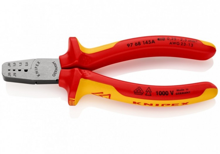 Pince à sertir les embouts 145mm - Isolée 1000V - 0,25 - 2,5mm2 - Knipex - 9768145A