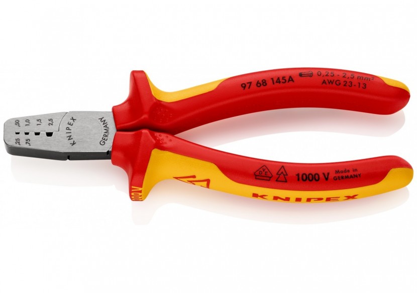 Pince à sertir les embouts 145mm - Isolée 1000V - 0,25 - 2,5mm2 - Knipex - 9768145A