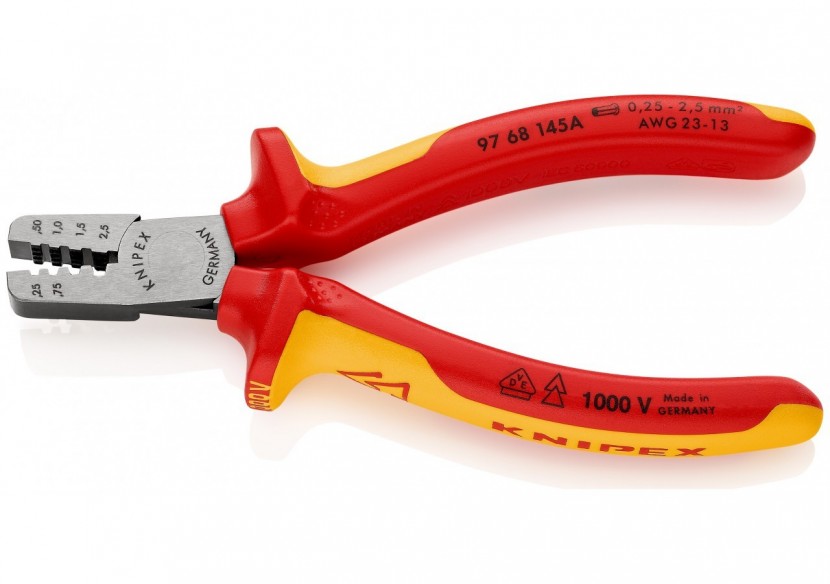 Pince à sertir les embouts 145mm - Isolée 1000V - 0,25 - 2,5mm2 - Knipex - 9768145A