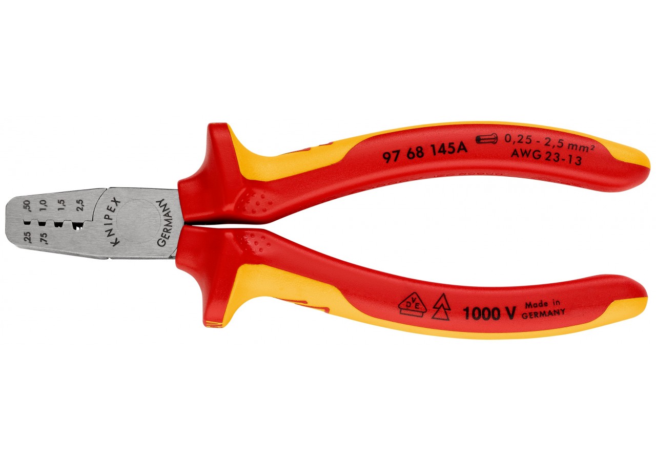 Pince à sertir les embouts 145mm - Isolée 1000V - 0,25 - 2,5mm2 - Knipex - 9768145A
