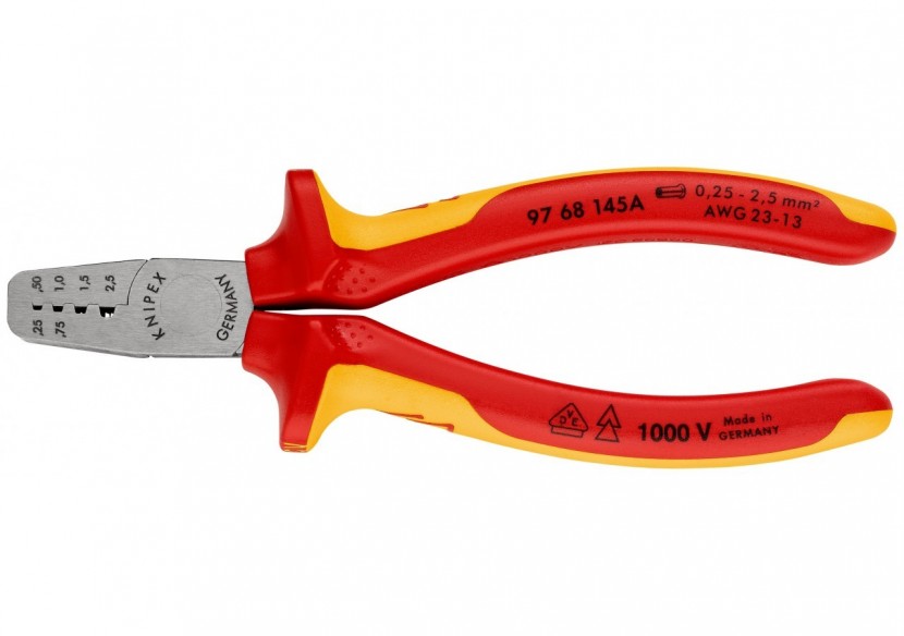 Pince à sertir les embouts 145mm - Isolée 1000V - 0,25 - 2,5mm2 - Knipex - 9768145A