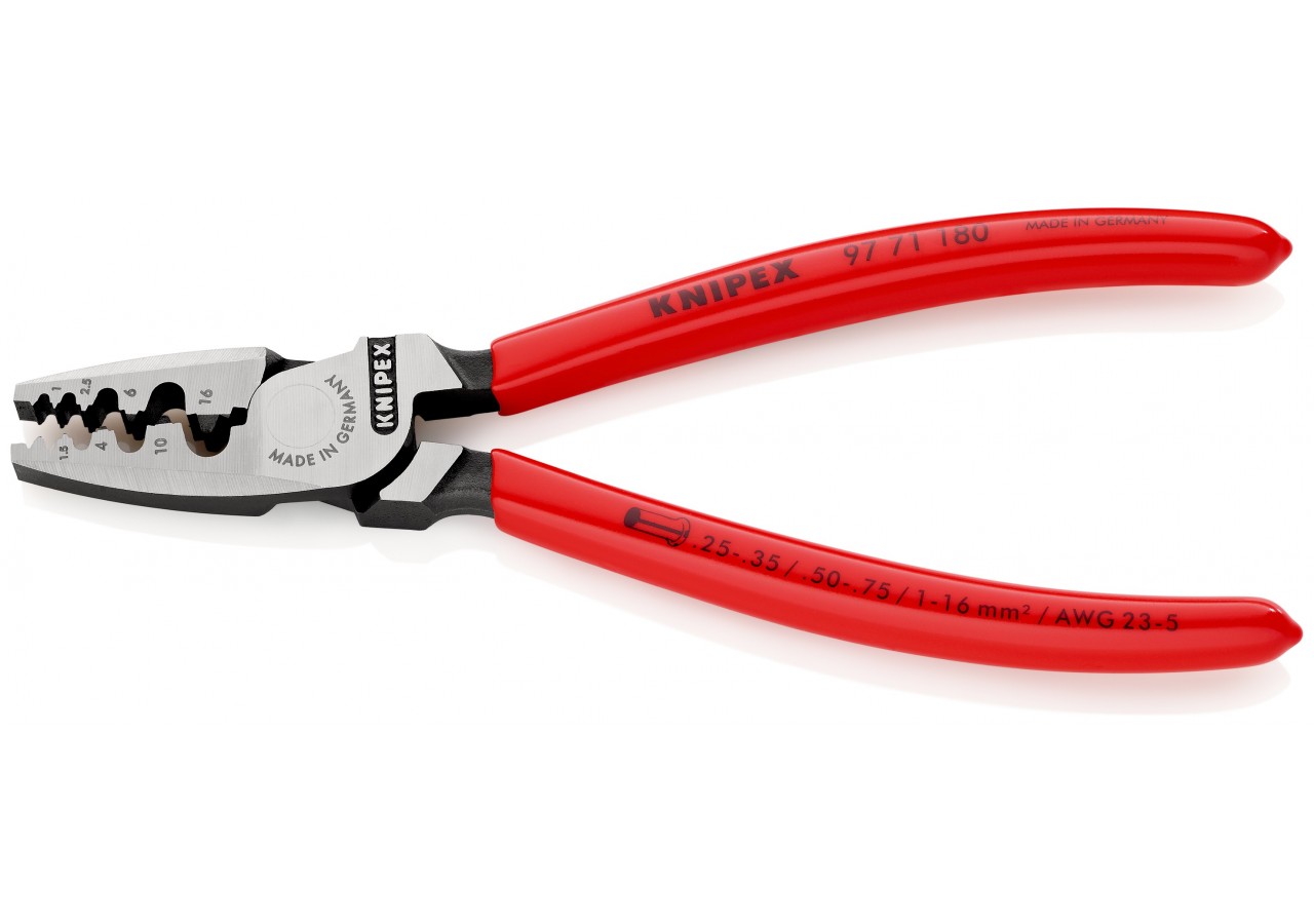Pince à sertir les embouts 180mm - Gainage PVC - 0,25 - 16mm2 - Knipex - 9771180