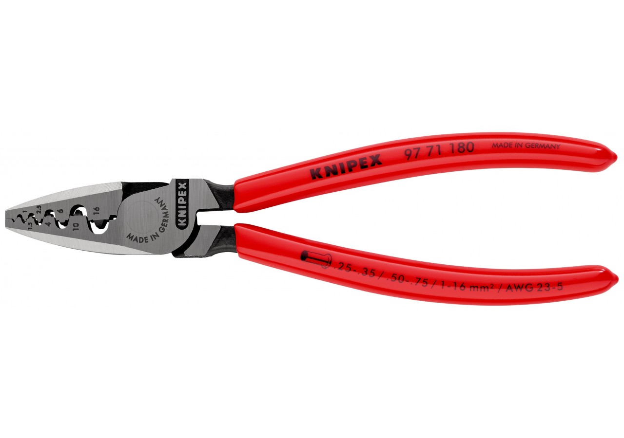 Pince à sertir les embouts 180mm - Gainage PVC - 0,25 - 16mm2 - Knipex - 9771180