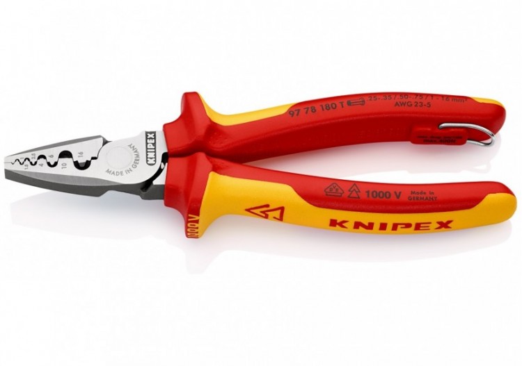 Pince à sertir les embouts 180mm - Gainage isolé 1000V - illet antichute - Knipex - 9778180T