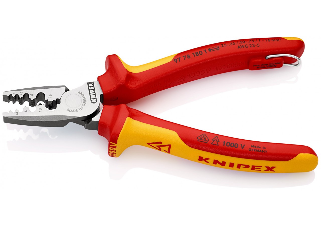 Pince à sertir les embouts 180mm - Gainage isolé 1000V - illet antichute - Knipex - 9778180T