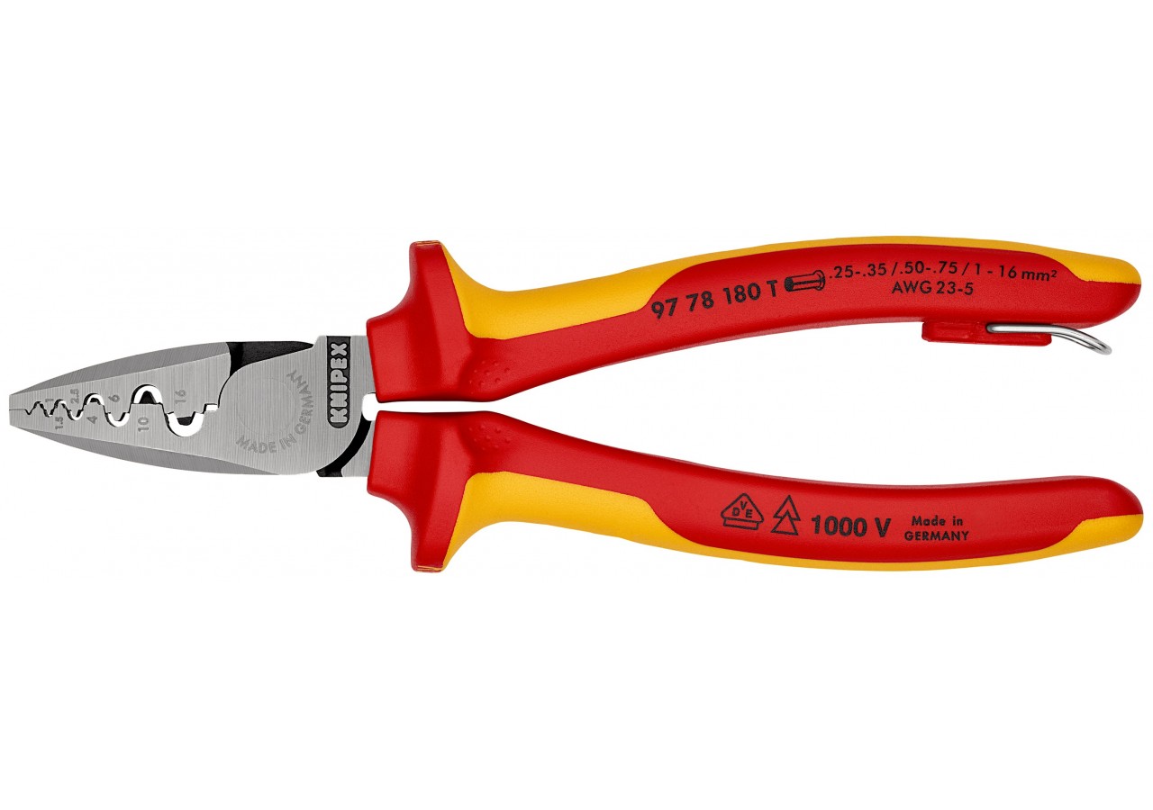 Pince à sertir les embouts 180mm - Gainage isolé 1000V - illet antichute - Knipex - 9778180T