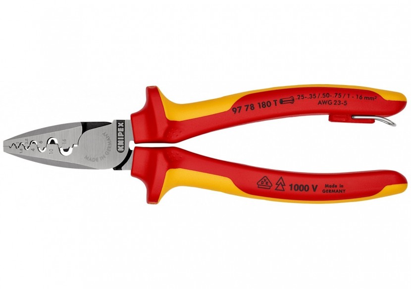 Pince à sertir les embouts 180mm - Gainage isolé 1000V - illet antichute - Knipex - 9778180T