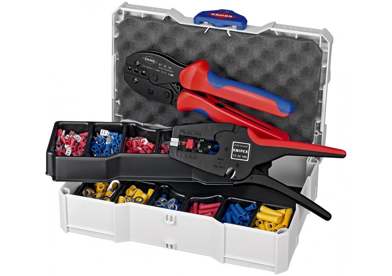 Coffret assortiment de sertissage pinces 97 52 36 et 12 42 195 cosses pré-isolés - Knipex - 979022