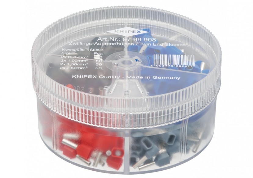 Boite d'assortiment d'embouts jumelés 50 x (2x0,75) (2x1) (2x1,5) (2x2,5mm2) - Knipex - 9799908